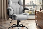Office Chair with Flip-Up Arms for Home Office,Grey Thick Padded Seat, Supportive Backrest, Ergonomic Design, Rocking, 10cm Height Adjustment, 150kg Capacity