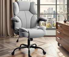 Office Chair with Flip-Up Arms for Home Office,Grey Thick Padded Seat, Supportive Backrest, Ergonomic Design, Rocking, 10cm Height Adjustment, 150kg Capacity