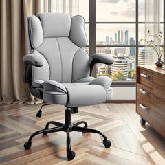Office Chair with Flip-Up Arms for Home Office,Grey Thick Padded Seat, Supportive Backrest, Ergonomic Design, Rocking, 10cm Height Adjustment, 150kg Capacity