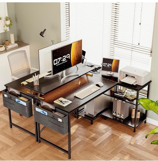 L Shaped Gaming Desk with LED Lights, 120 x 80 cm Computer Desk with Power Outlet