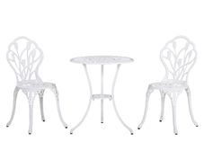 3 Piece Patio Bistro Set for 2, Outdoor Aluminium Garden Table and Chairs with Umbrella Hole for Balcony, White