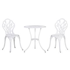 3 Piece Patio Bistro Set for 2, Outdoor Aluminium Garden Table and Chairs with Umbrella Hole for Balcony, White