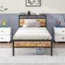 Single Bed Frame with Wooden Storage Shelf Image 4