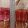 Fabulous Vintage Retro Mid-Century-Modern Hand Blown Tall Glass Pitcher with Three Matching Glasses in Clear Glass with Red Banding and Gold Gilt Banding and Cut Glass Star Pattern - Perfect for Summer Cocktails! Image 9