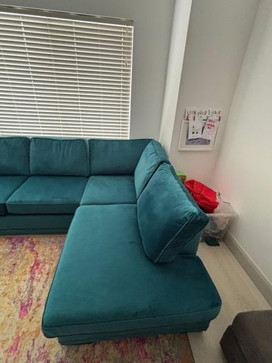DFS Okra Velvet Teal Corner Sofa