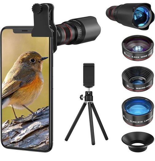 Phone Camera Lens Kit 9 in 1 22X Telephoto Lens, 235 Degree Fisheye Lens, 25X Macro Lens, 0.62X Wide Angle Lens, Movile Phone Lens Compatible with iPhone 11 12 13 8 7 6 Plus X XS XR Samsung Android (FREE POSTAGE)