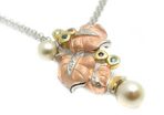 WOW. 14K White Gold Over Silver Pearl & Gemstone Leaf Necklace Charm Pendant.