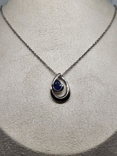 Blue Sapphire Pendant with Chain (Size 20) in Rhodium Overlay Sterling Silver 1.000 Ct.