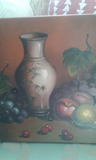 Vintage Oil painting of still life.
