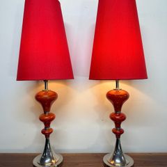 Pair of Vintage 1980s Chrome & Red Venus Lamps