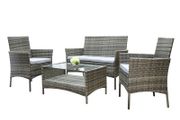 Grey 4 Piece Rattan Garden Furniture Sofa Chair Table Set with Cushions