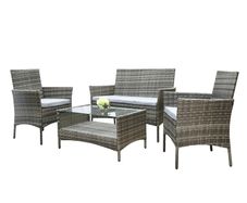 Grey 4 Piece Rattan Garden Furniture Sofa Chair Table Set with Cushions