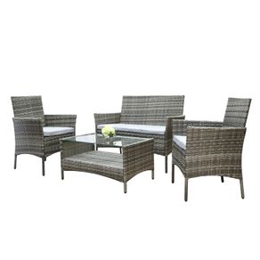 Grey 4 Piece Rattan Garden Furniture Sofa Chair Table Set with Cushions