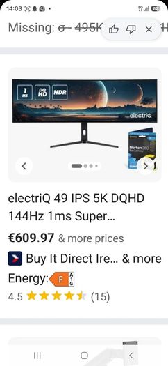 New in box electriQ 49 IPS 5K DQHD curved gaming monitor
