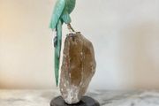 Premium Hand-Carved Gemstone Parrot Macaw on Raw Smoky Quartz Crystal