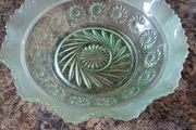 Vintage Bagley Green Clear and Frosted Glass Dessert/Fruit Serving Bowl