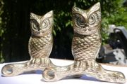 Vintage Pair Brass, Long Eared Owls Sitting On A Branch
