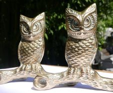Vintage Pair Brass, Long Eared Owls Sitting On A Branch