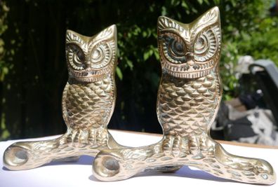 Vintage Pair Brass, Long Eared Owls Sitting On A Branch