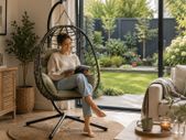 Hanging Egg Chair with Stand  Foldable Poly Rattan Swing Chair with Cushions