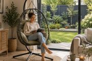 Hanging Egg Chair with Stand  Foldable Poly Rattan Swing Chair with Cushions