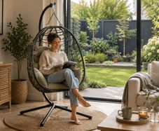 Hanging Egg Chair with Stand  Foldable Poly Rattan Swing Chair with Cushions