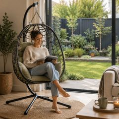 Hanging Egg Chair with Stand  Foldable Poly Rattan Swing Chair with Cushions