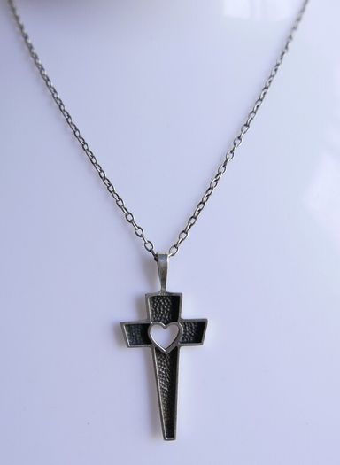 Vintage 925 Sterling Silver Cross Pendant with Heart Cutout on Chain