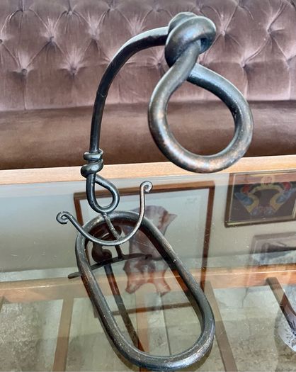 Vintage 20th Century Cast Iron Metal Brutalist Sculpture Bottle Holder Wine Rack