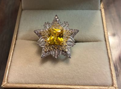 Star shape ring with yellow stones