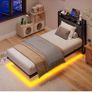 Metal Bed Frame with LED Lights and Charging Station, Heavy Duty Metal Slat Support, Noise Free, No Box Spring Needed Image 7