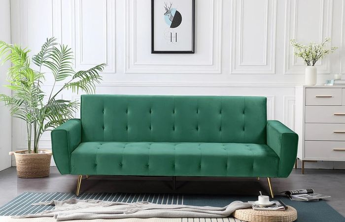 Luxury Velvet Sofa Bed with Golden Legs green