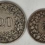 Swiss Switzerland 1887 20 Rappen and 1912 5 Rappen Image 2