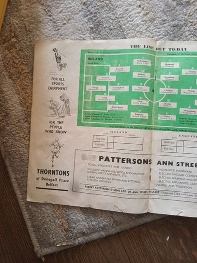 Programme Northern Ireland v England 1958