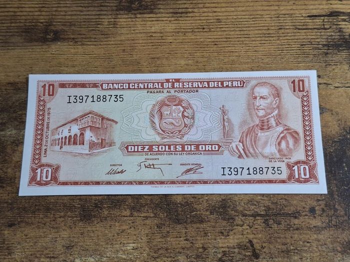 Peru, 10 Soles 1975 banknote, uncirculated UNC - free standard postage
