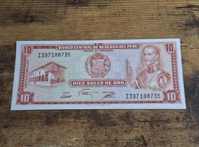 Peru, 10 Soles 1975 banknote, uncirculated UNC - free standard postage
