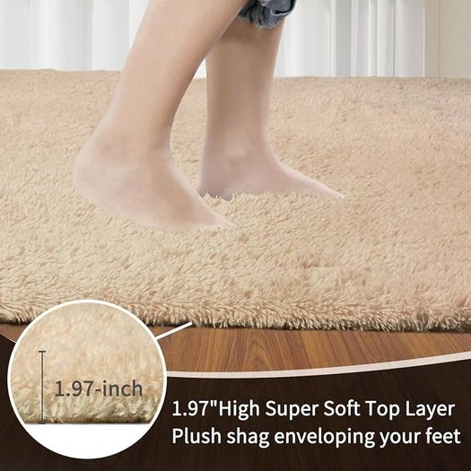 Lemon Rugs Living Room 120x160cm, Beige Area Rugs for Bedroom, Washable Anti Slip Extra Large Shaggy Soft Rug Fluffy Modern Floor Carpets Mat Beside Carpet for Kids Living Room