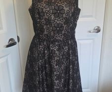 Spotlight by Warehouse Black Floral Mesh Skater Dress UK 14 Open Back