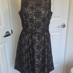 Spotlight by Warehouse Black Floral Mesh Skater Dress UK 14 Open Back
