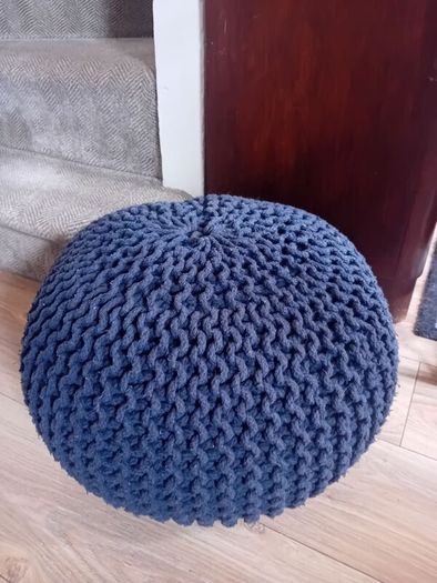 Navy knitted Footstool