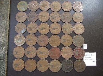 36 Irish coins x One Penny (1941-1952). Lot#1
