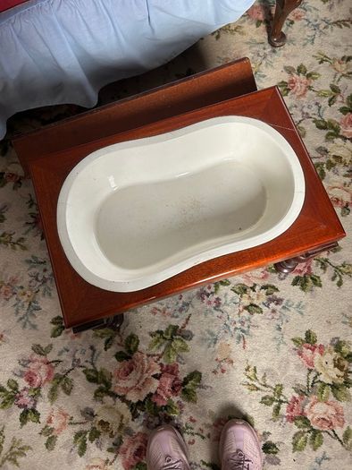 Victorian Mahogany table porcelain baby bath/bidet