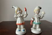 Vintage Porcelain Clown Figurines Harlequin Boy and Girl Hand Painted Ceramic Mid-Century
