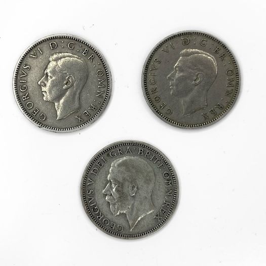 3x UK One Shilling Coins - 1936 Silver & 2x 1947 - Pre-Decimal Lot
