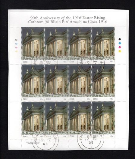 2006 Ireland 90th Anniversary of the 1916 Rising Commemorative Stamp Sheetlet Plate 1B1B1B1B Fine Used with Dublin cancel of 25th October 2007 (Frist day of issue)