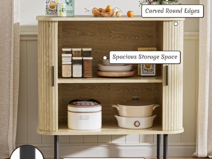 Buffet Storage Cabinet for Living Room, Kitchen Cupboard with Tambour Sliding Door, Storage Unit for Modern Home Dinning Room,Nature