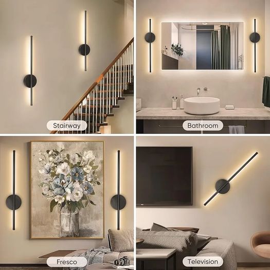 Black Rechargeable Wall Lights with Remote Control - 60CM Modern Battery Operated Wall Lights Indoor for Living Room Bedroom - 3 Color Temperatures Wireless Wall Sconces 2 PackBlack Rechargeable Wall Lights with Remote Control - 60CM Modern Battery Operat
