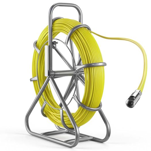 Fish Tape Fiberglass, 100M 6.3MM, Duct Rodder Fishtape Wire Puller with Stand, Cable Running Rod with Locking Mechanism, Fishing Tools, for Walls Floor and Electrical Conduit, Non-Conductive