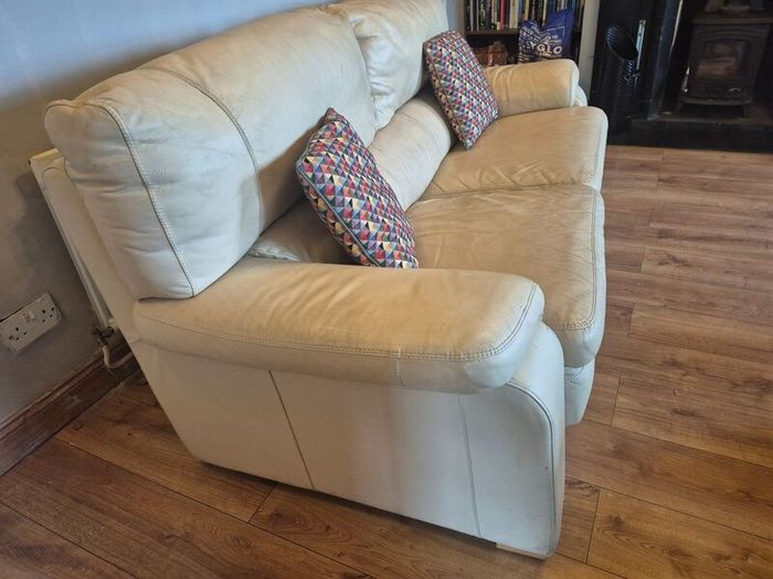 Premium cream leather Sofa-3 seater. 1 grey Chair