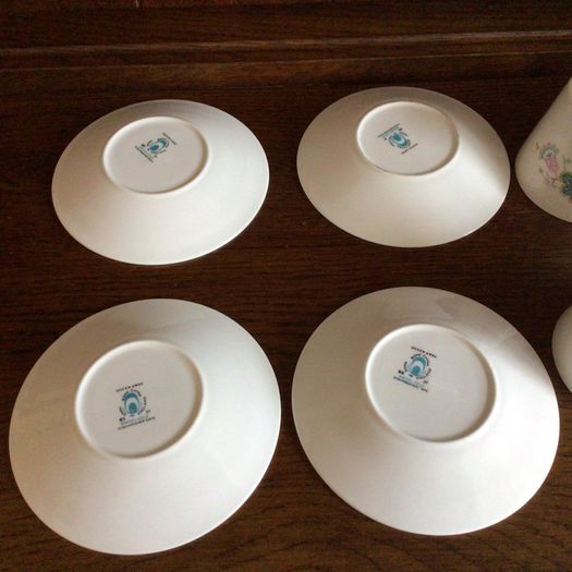 Pretty Queen Anne Blue floral cups saucers and Sides
